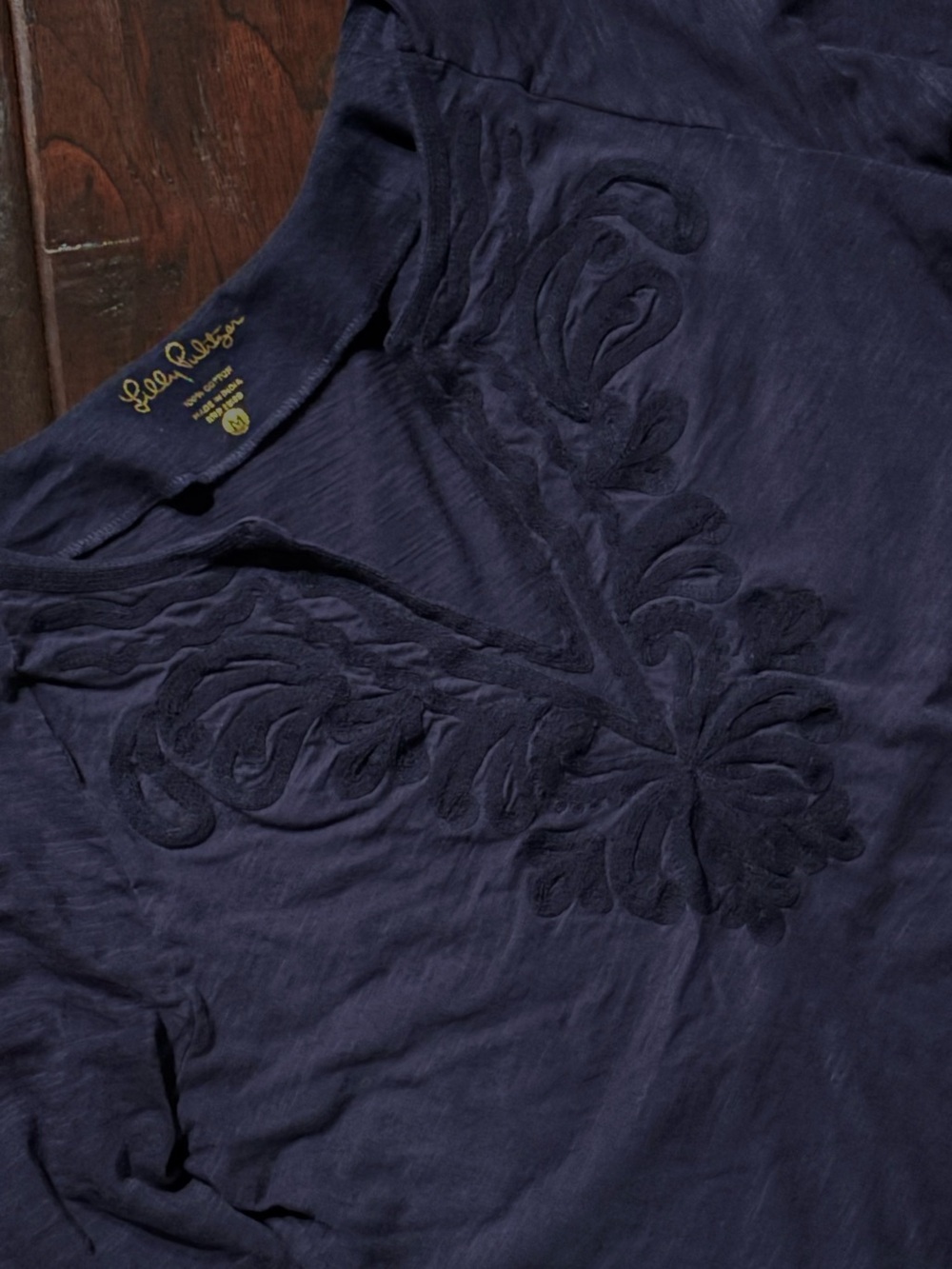 Lilly Pulitzer True Navy Kira Embroidered Cotton Tunic Top  3/4 Sleeve Medium